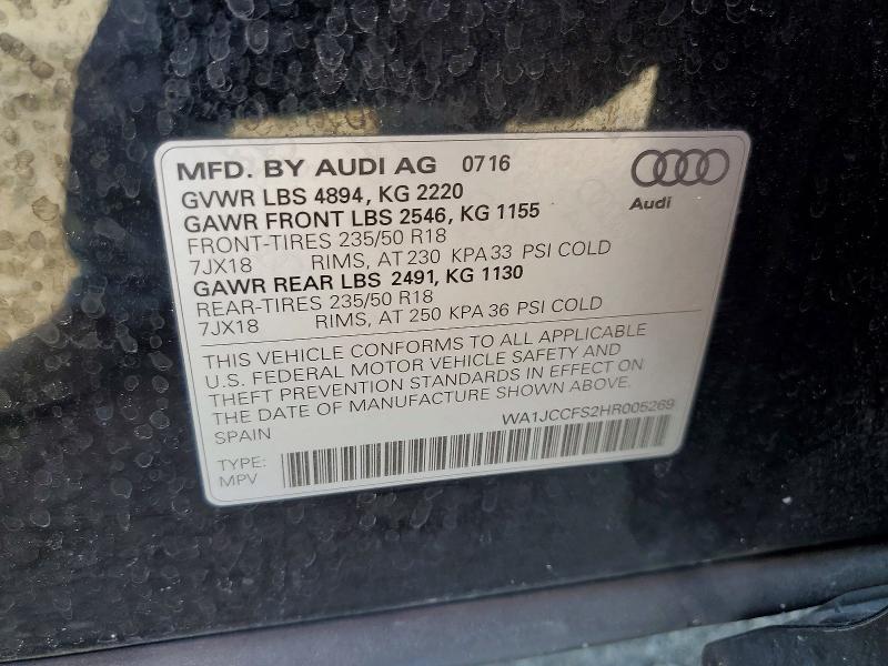 47752826 :رقم المزاد ، WA1JCCFS2HR005269 vin ، 2017 Audi Q3 مزاد بيع