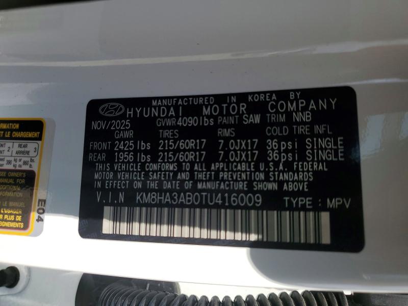 47037106 :رقم المزاد ، KM8HA3AB0TU416009 vin ، 2026 Hyundai Kona مزاد بيع