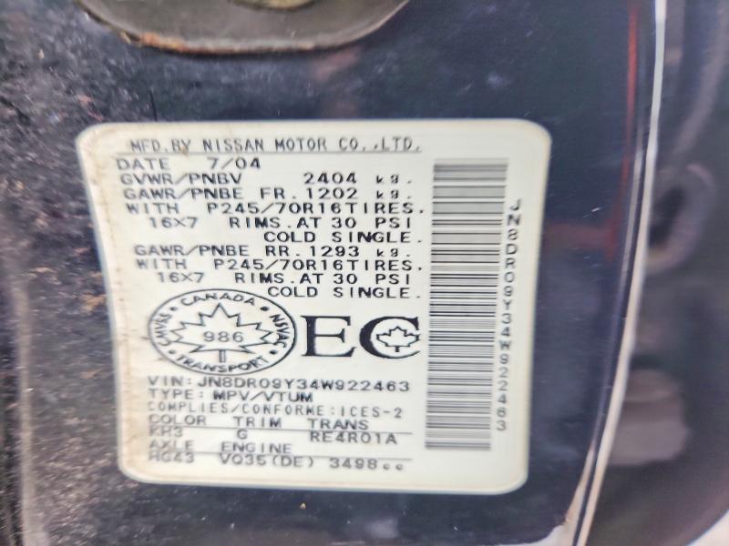 Aukcja sprzedaży 2004 Nissan Pathfinder, vin: JN8DR09Y34W922463, numer aukcji: 47758006