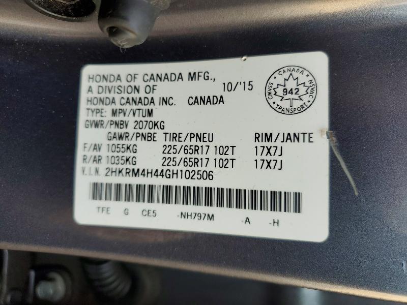 41603936 :رقم المزاد ، 2HKRM4H44GH102506 vin ، 2016 Honda Cr-v مزاد بيع