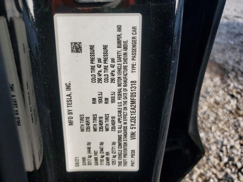 Продажа на аукционе авто 2021 Tesla Model 3, vin: 5YJ3E1EA2MF051318, номер лота: 79885445