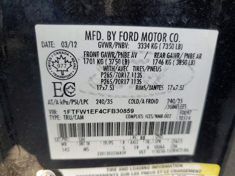 Aukcja sprzedaży 2012 Ford F150, vin: 1FTFW1EF4CFB30859, numer aukcji: 41950076