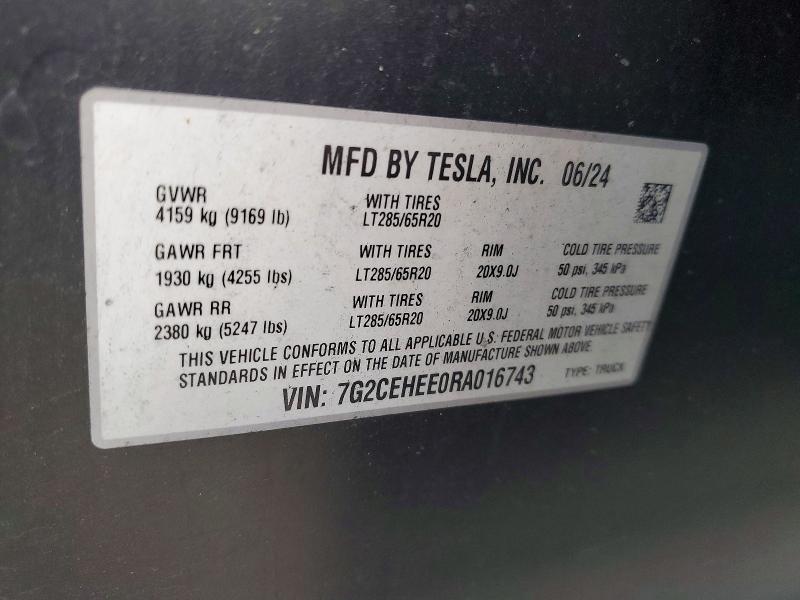 Продаж на аукціоні авто 2024 Tesla Cybertruck, vin: 7G2CEHEE0RA016743, номер лоту: 45546856