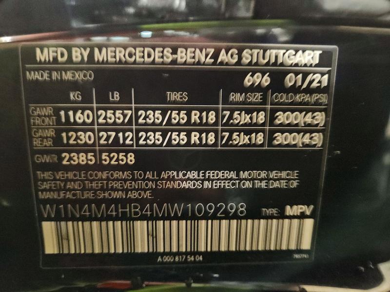 Продаж на аукціоні авто 2021 Mercedes-benz Glb, vin: W1N4M4HB4MW109298, номер лоту: 45455856