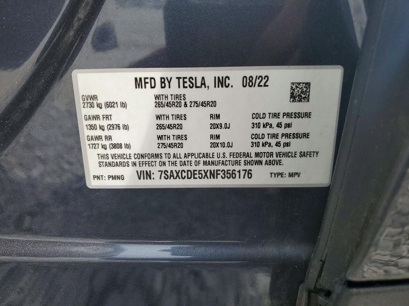 Продажа на аукционе авто 2022 Tesla Model X, vin: 7SAXCDE5XNF356176, номер лота: 46694476