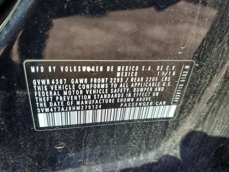 2017 Volkswagen Jetta მანქანა იყიდება აუქციონზე, vin: 3VW4T7AJ9HM279124, აუქციონის ნომერი: 41776346