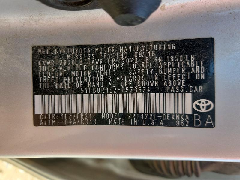Aukcja sprzedaży 2017 Toyota Corolla, vin: 5YFBURHE2HP573534, numer aukcji: 47193036