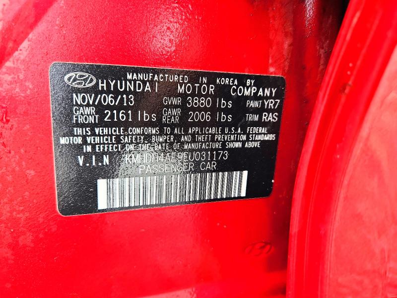 2014 Hyundai Elantra მანქანა იყიდება აუქციონზე, vin: KMHDH4AE9EU031173, აუქციონის ნომერი: 47245176