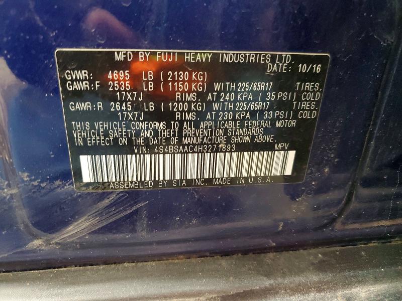 Продажа на аукционе авто 2017 Subaru Outback, vin: 4S4BSAAC4H3271893, номер лота: 45646976