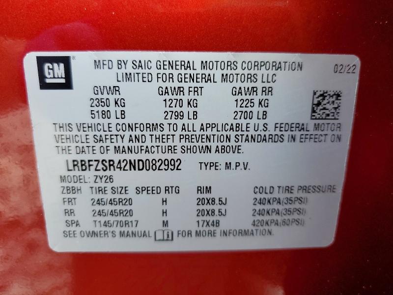 Aukcja sprzedaży 2022 Buick Envision, vin: LRBFZSR42ND082992, numer aukcji: 48333676