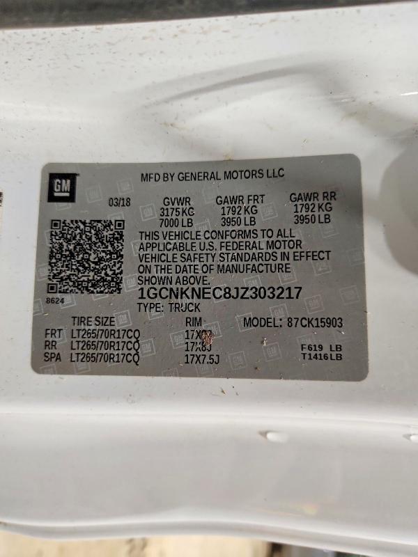 Продаж на аукціоні авто 2018 Chevrolet Silverado, vin: 1GCNKNEC8JZ303217, номер лоту: 47613366