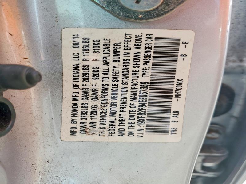 47659616 :رقم المزاد ، 19XFB2F84EE057359 vin ، 2014 Honda Civic مزاد بيع