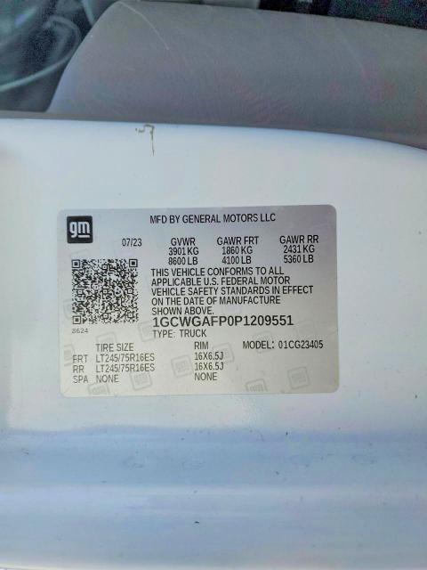 99290505 :رقم المزاد ، 1GCWGAFP0P1209551 vin ، 2023 Chevrolet Express G2500 مزاد بيع