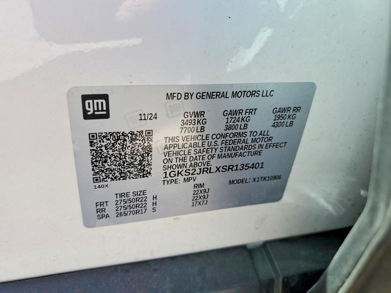 2025 Gmc Yukon Xl მანქანა იყიდება აუქციონზე, vin: 1GKS2JRLXSR135401, აუქციონის ნომერი: 46241836
