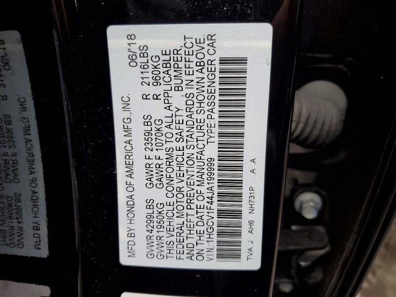 Продаж на аукціоні авто 2018 Honda Accord, vin: 1HGCV1F44JA199999, номер лоту: 79346865