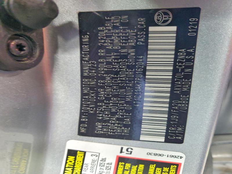 2023 Toyota Camry მანქანა იყიდება აუქციონზე, vin: 4T1C11AK7PU162044, აუქციონის ნომერი: 46320646