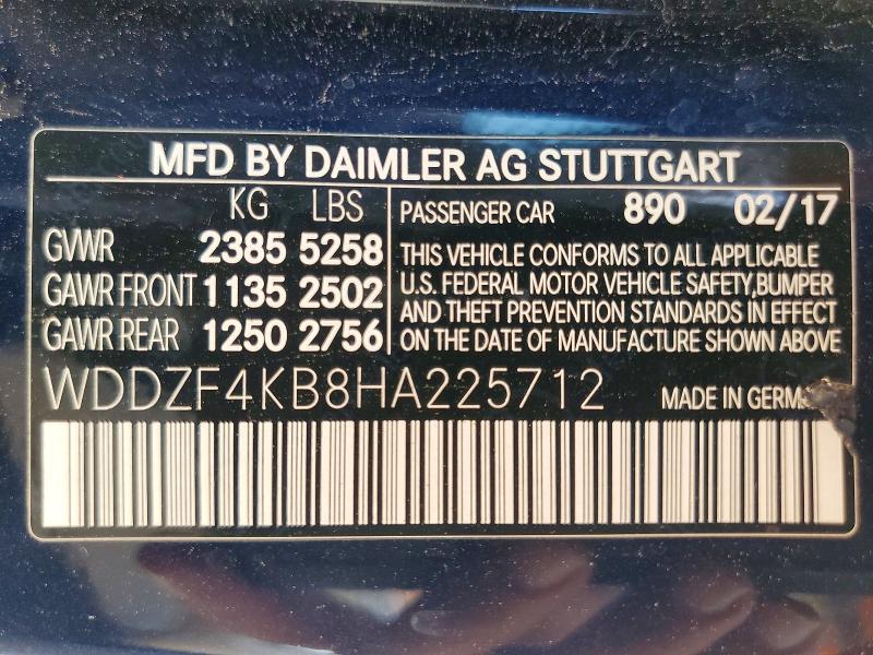 47316516 :رقم المزاد ، WDDZF4KB8HA225712 vin ، 2017 Mercedes-benz E مزاد بيع
