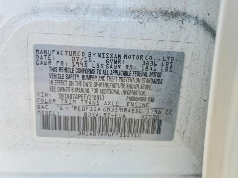 Продажа на аукционе авто 2015 Nissan Sentra, vin: 3N1AB7AP6FY315910, номер лота: 47046136