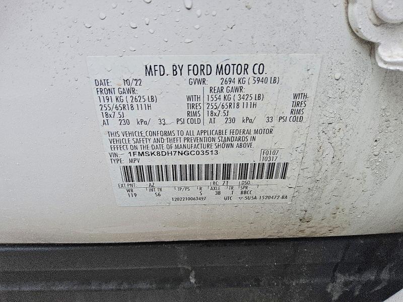 Продажа на аукционе авто 2022 Ford Explorer, vin: 1FMSK8DH7NGC03513, номер лота: 79775855