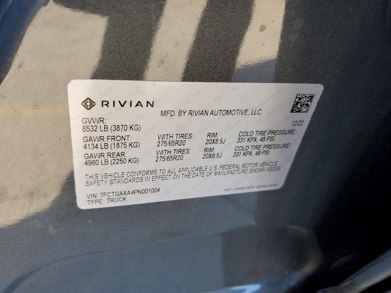 Продаж на аукціоні авто 2023 Rivian R1t, vin: 7FCTGAAA4PN001004, номер лоту: 47057306