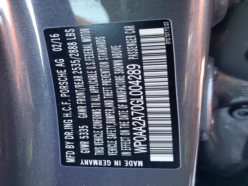 46084306 :رقم المزاد ، WP0AA2A70GL004289 vin ، 2016 Porsche Panamera مزاد بيع