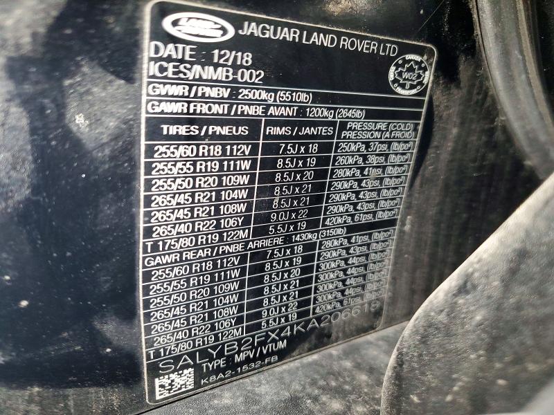 Продажа на аукционе авто 2019 Land Rover Range Rover Velar, vin: SALYB2FX4KA206618, номер лота: 78974135
