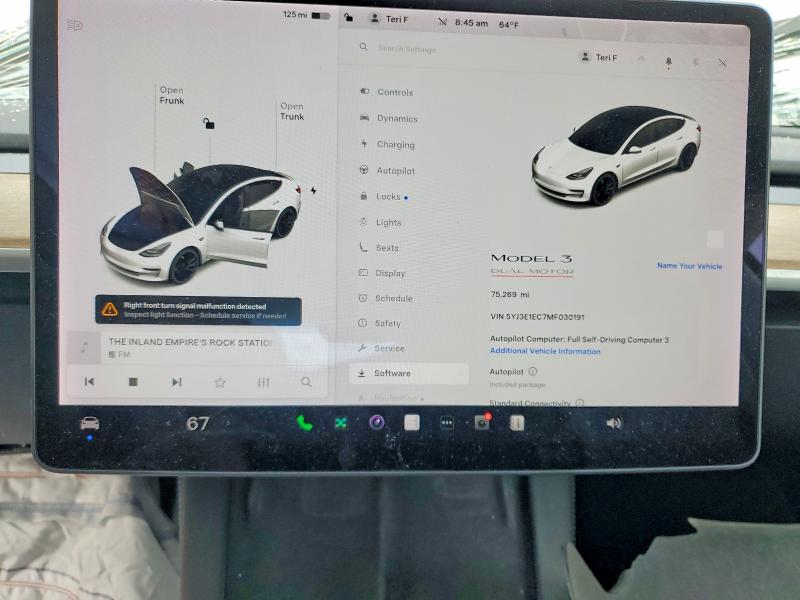 2021 Tesla Model 3 მანქანა იყიდება აუქციონზე, vin: 5YJ3E1EC7MF030191, აუქციონის ნომერი: 47992126