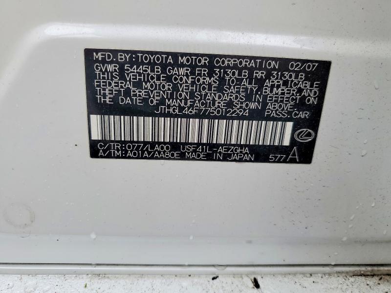 Aukcja sprzedaży 2007 Lexus Ls 460, vin: JTHGL46F775012294, numer aukcji: 46694756