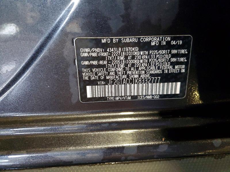 Aukcja sprzedaży 2019 Subaru Crosstrek, vin: JF2GTACC1K8332777, numer aukcji: 47281436