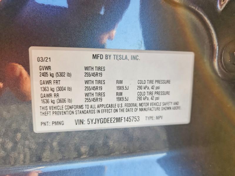 Aukcja sprzedaży 2021 Tesla Model Y, vin: 5YJYGDEE2MF145753, numer aukcji: 45576856