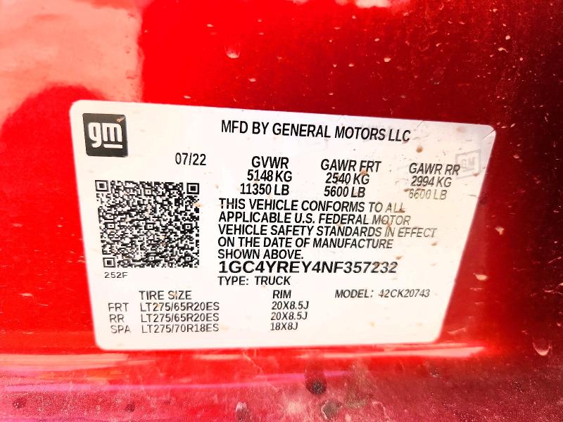 Продаж на аукціоні авто 2022 Chevrolet Silverado, vin: 1GC4YREY4NF357232, номер лоту: 46952156