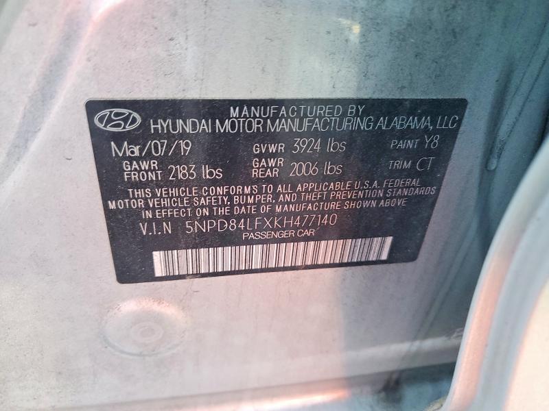 2019 Hyundai Elantra მანქანა იყიდება აუქციონზე, vin: 5NPD84LFXKH477140, აუქციონის ნომერი: 48154306