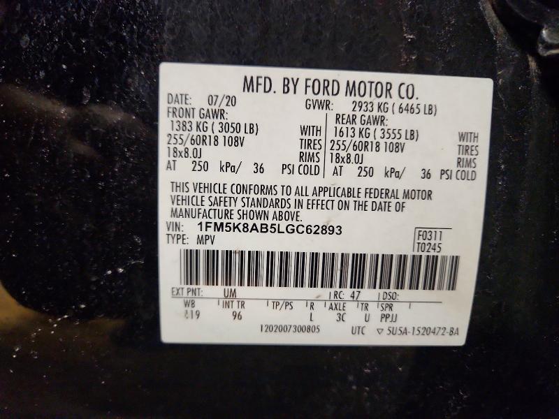 Продаж на аукціоні авто 2020 Ford Explorer, vin: 1FM5K8AB5LGC62893, номер лоту: 79314055