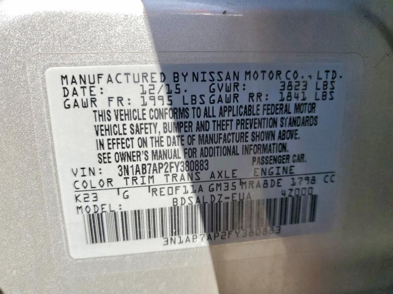 Aukcja sprzedaży 2015 Nissan Sentra, vin: 3N1AB7AP2FY380883, numer aukcji: 47440726