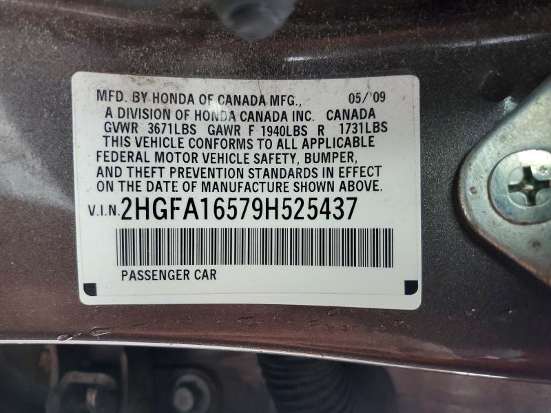 48043456 :رقم المزاد ، 2HGFA16579H525437 vin ، 2009 Honda Civic مزاد بيع