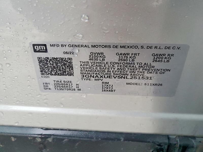 Aukcja sprzedaży 2022 Chevrolet Equinox, vin: 3GNAXUEV5NL251531, numer aukcji: 47266226