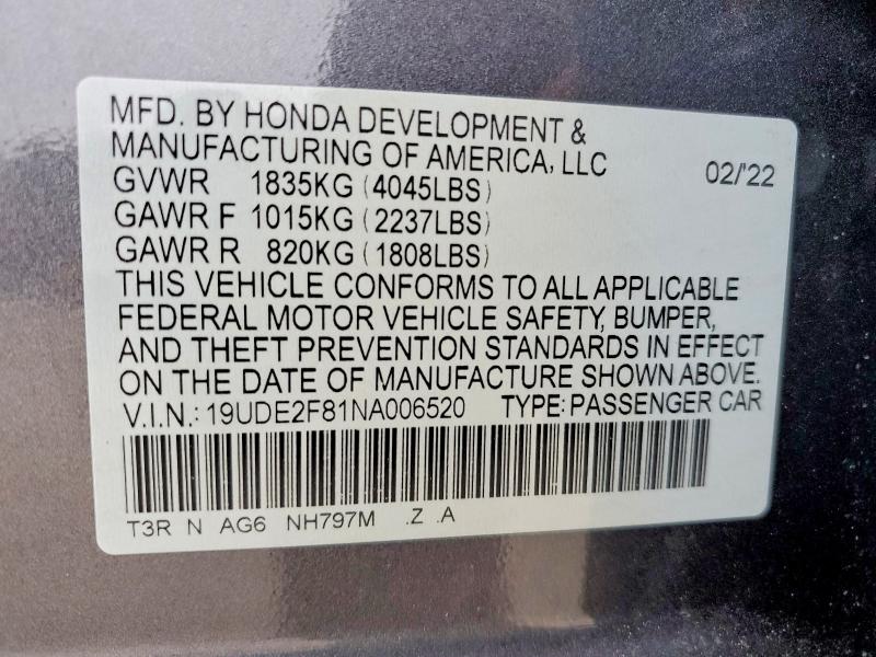 Продажа на аукционе авто 2022 Acura Ilx, vin: 19UDE2F81NA006520, номер лота: 45640656