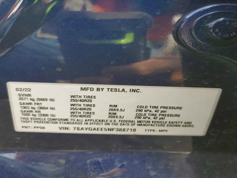 Продажа на аукционе авто 2022 Tesla Model Y, vin: 7SAYGAEE5NF388718, номер лота: 79903185