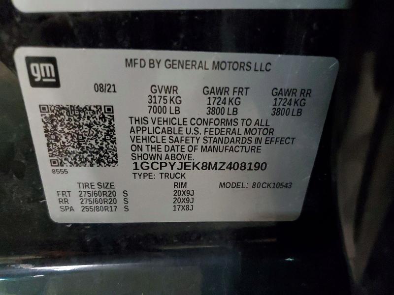 Aukcja sprzedaży 2021 Chevrolet Silverado, vin: 1GCPYJEK8MZ408190, numer aukcji: 46240406
