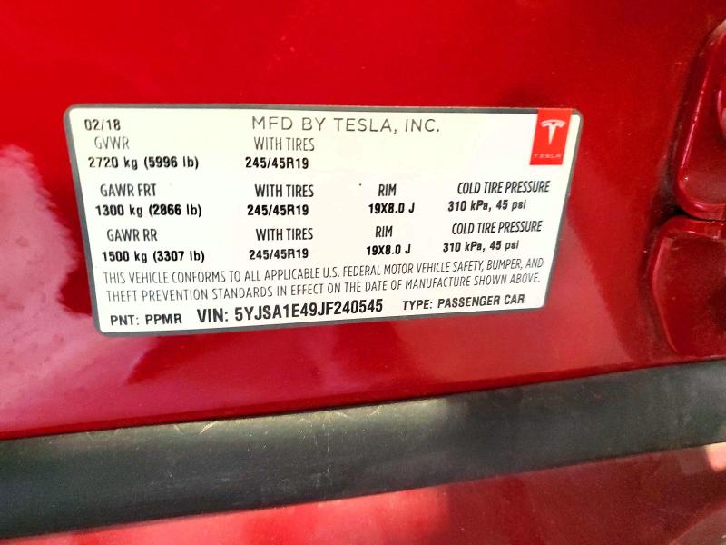 Продажа на аукционе авто 2018 Tesla Model S, vin: 5YJSA1E49JF240545, номер лота: 47569286