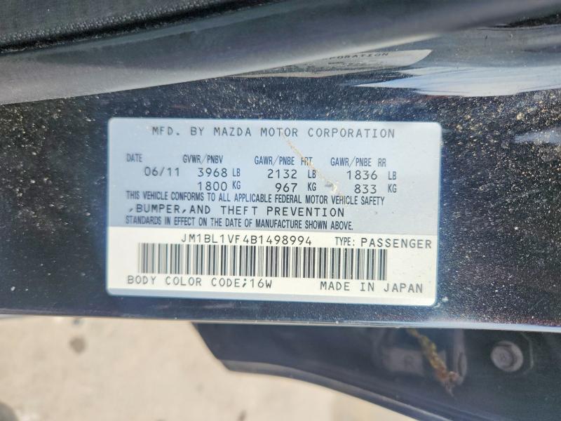 2011 Mazda 3 მანქანა იყიდება აუქციონზე, vin: JM1BL1VF4B1498994, აუქციონის ნომერი: 48213126