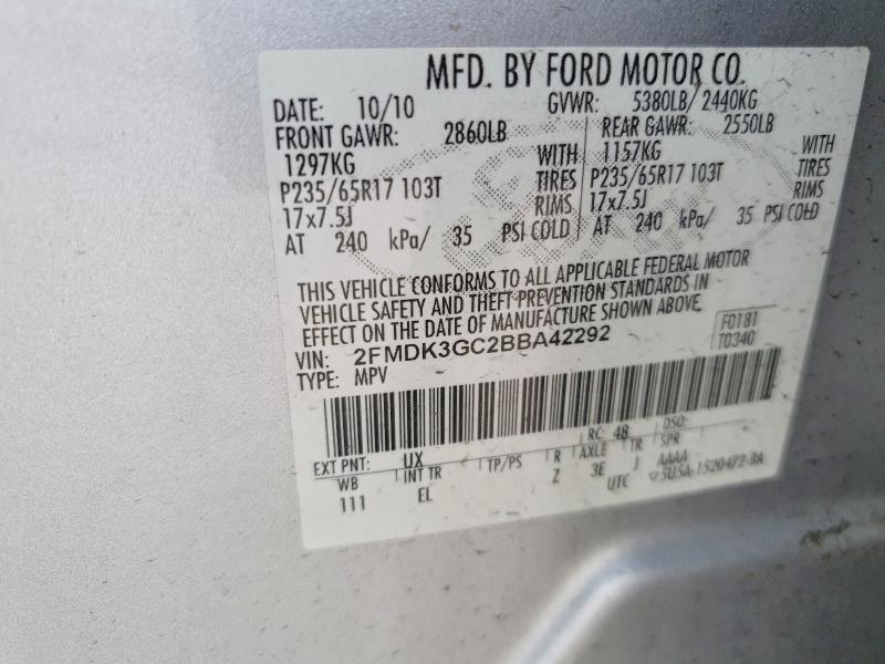 Продаж на аукціоні авто 2011 Ford Edge, vin: 2FMDK3GC2BBA42292, номер лоту: 48130876