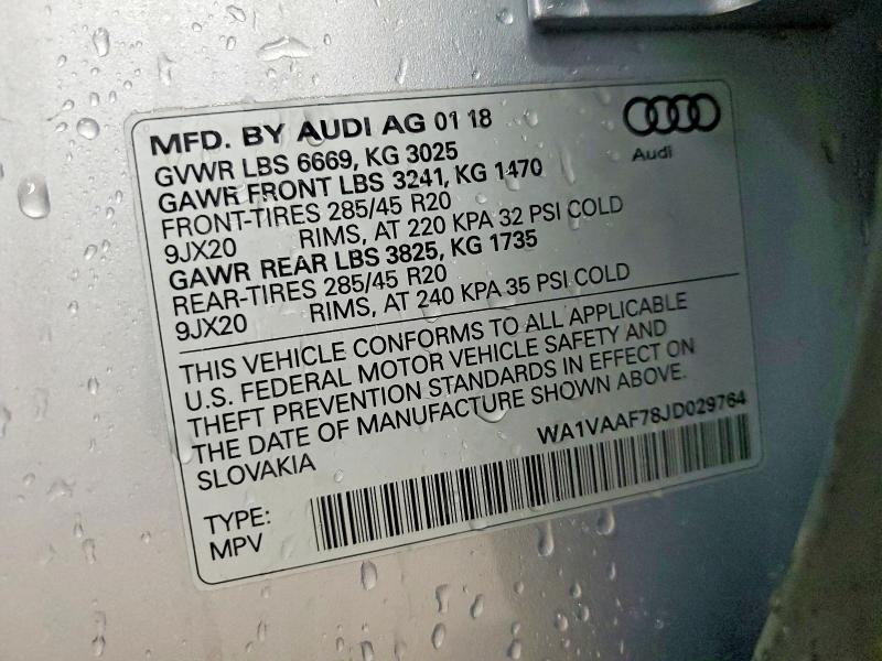 45656966 :رقم المزاد ، WA1VAAF78JD029764 vin ، 2018 Audi Q7 مزاد بيع