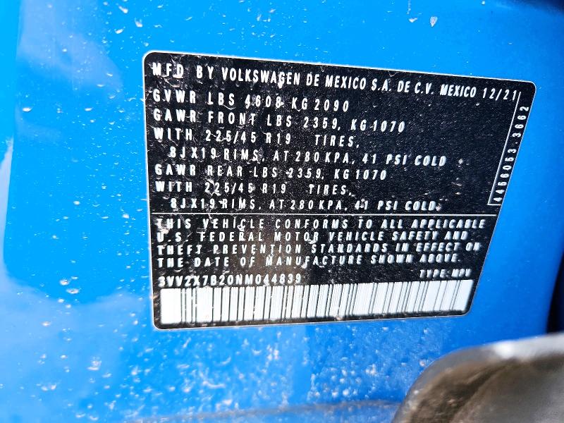 Продаж на аукціоні авто 2022 Volkswagen Taos, vin: 3VV2X7B20NM044839, номер лоту: 47164396