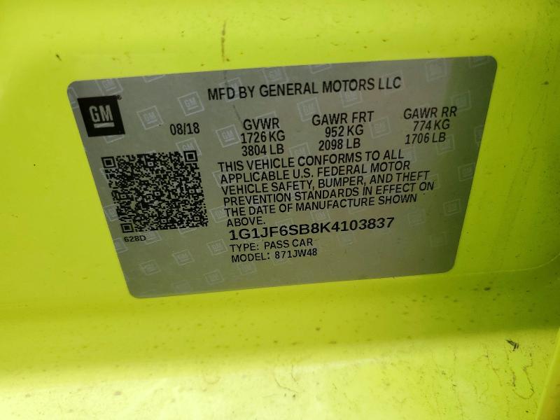 Aukcja sprzedaży 2019 Chevrolet Sonic, vin: 1G1JF6SB8K4103837, numer aukcji: 41762696