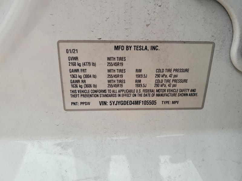 48295596 :رقم المزاد ، 5YJYGDED4MF105505 vin ، 2021 Tesla Model Y مزاد بيع