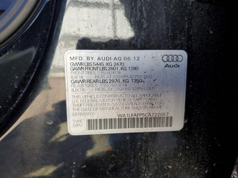 Продаж на аукціоні авто 2012 Audi Q5, vin: WA1LFAFP5CA122657, номер лоту: 46451676
