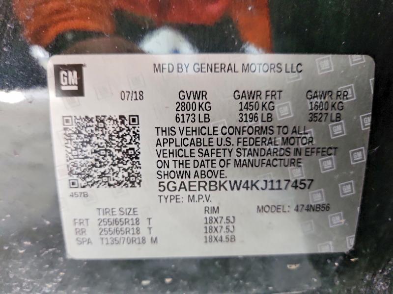 2019 Buick Enclave მანქანა იყიდება აუქციონზე, vin: 5GAERBKW4KJ117457, აუქციონის ნომერი: 47216796