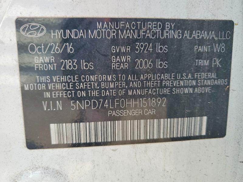 Продажа на аукционе авто 2017 Hyundai Elantra, vin: 5NPD74LF0HH151892, номер лота: 47675926