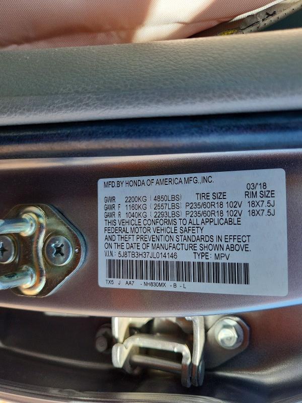 45485656 :رقم المزاد ، 5J8TB3H37JL014146 vin ، 2018 Acura Rdx مزاد بيع